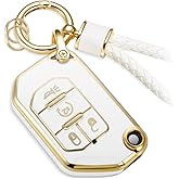 CTRINEWS for Jeep Key Fob Cover with Metal Braided Keychain, Upgraded Soft Case for Jeep Wrangler Rubicon Gladiator JL JLU JT Sahara JLU Flip (4 buttons) Fob Shell (Gold, C1)
