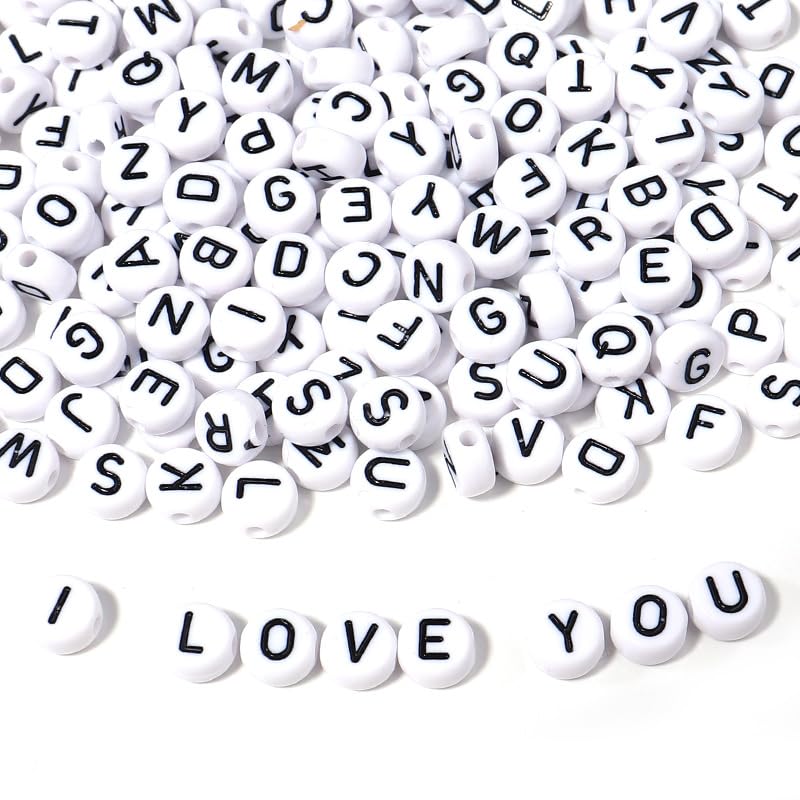 HERZWILD 1000pcs Letter Beads Alphabet Beads Acrylic Letter Bead for DIY Necklace Bracelet Jewelry Making Threading Round Craft Bead with Black Word A to Z (B) — image 1
