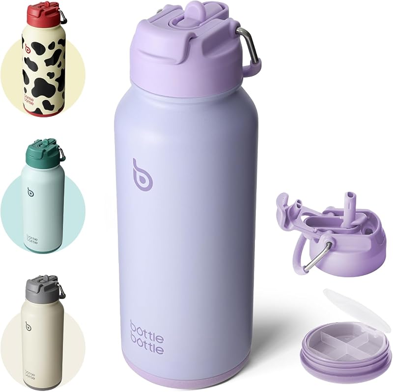 BOTTLE BOTTLE 950ml Insulated Stainless Steel Water Bottle with Straw & Pill