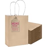 qiqee 24PCS Mini Gift Bag with Handles Bulk 4.5"x2.5"x6" Gift Bags Almond Yellow Bags Multiple Uses