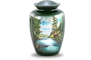 Deer Urn - Full Size Deer in Forest Scene Cremation Urn – Adult Nature-Themed Urns for Men and Women – Forest Green Funeral a