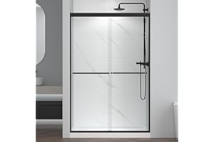 ENSO SENKA 44-48" W x 72" H Semi-Frameless Bypass Sliding Shower Door, Easy-to-Clean Treated Clear Tempered Glass, Matte Black