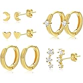 Small Gold Hoop Earrings for Women Dainty Gold Earrings| 14K Gold Plated Hypoallergenic Stud earrings Set| Stacks Earrings for Multiple Piercing for Women（lb13）