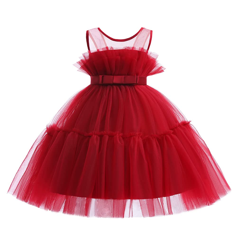 Photo 1 of 12M-6T Baby Girls Christmas Ruffle Ball Tutu Gown Wedding Party Lace Dresses Burgundy 80