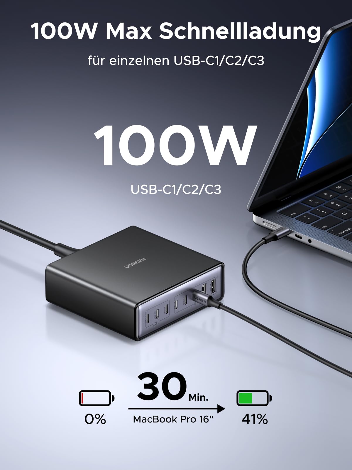 UGREEN USB C Ladegerät 200W GaN Netzteil 8-Port Desktop Ladestation PD Charger 100W Schnellladegerät mehrfach unterstützt PPS kompatibel mit MacBook Pro/Air, iPhone Serien, Galaxy Serien usw. 3