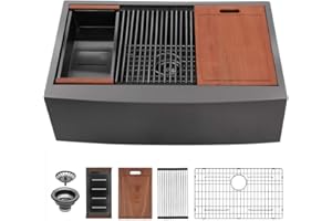 36 Farmhouse Sink Black Stainless Steel - Sarlai 36 inch Kitchen Sink Ledge Workstation Gunmetal Black Gray Farmhouse Sink Apron Front 16 Gauge Stainless Steel Deep Single Bowl Kitchen Farm Sinks