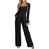 Pink Queen Jumpsuits for Women Dressy Scoop Neck Long Sleeve Wide Leg Romper One Piece Trendy Outfits