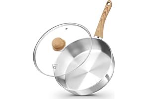 KOCH SYSTEME CS 10 Inch Stainless Steel Deep Saute Pan, 4 Quart Large Stainless Steel Frying Pan with Lid, Bakelite Cool Hand