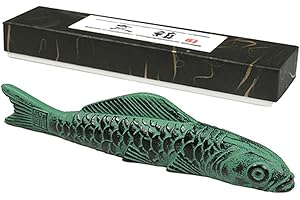 MEGREZ Chinese Calligraphy Paperweight, Cast Iron Paperweight for Pressing Paper Flat, Calligraphy Brush Rest Calligraphy Tool Desk Accessories for Drawing and Writing, Dark Green Carp
