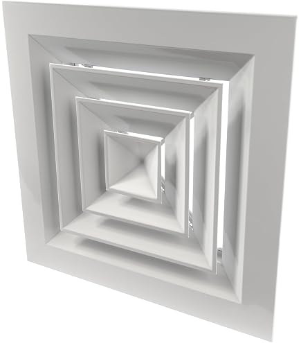 Airtec MV-4 4-Way Ceiling Diffuser Grille For 6", 7", Or 8" Duct – Adjustable Damper, Quick Install (#81914)
