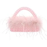Fecialy Natural Ostrich Feather Clutch Purse for Women Beaded Handbags Handmade Evening Bag for Wedding Party