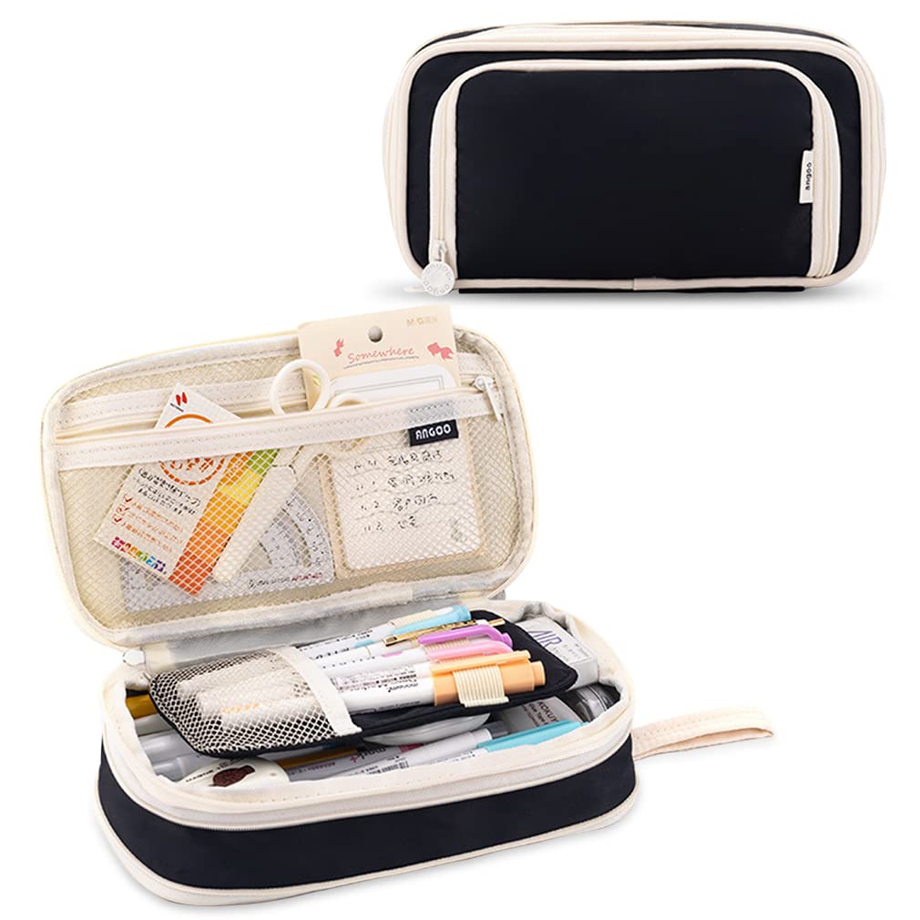 Photo 1 of iSuperb Big Capacity Pencil Case Large Pencil Pouch Portable Pen Bag with 2 Compartments Black Pen Organizer for School Teen Boys Girls Men Women