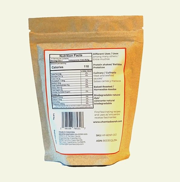 CHONTADURO POWDER | PEACH PALM FRUIT POWDER | 100% NATURAL | PROTEIN POWDER | RICH IN OMEGA 3 6 9, FIBER & DIGESTIVE ENZYMES | SUPERFOOD FOR GUT HEALTH & ENERGY | 0.55 LBS / 249.5G