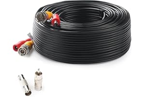 LONNKY 100ft 30M BNC Cable Security Camera Wire Cord with BNC Connectors and RCA Adapters Video Power Cable for CCTV Camera Surveillance Kit and Security Camera System,Black