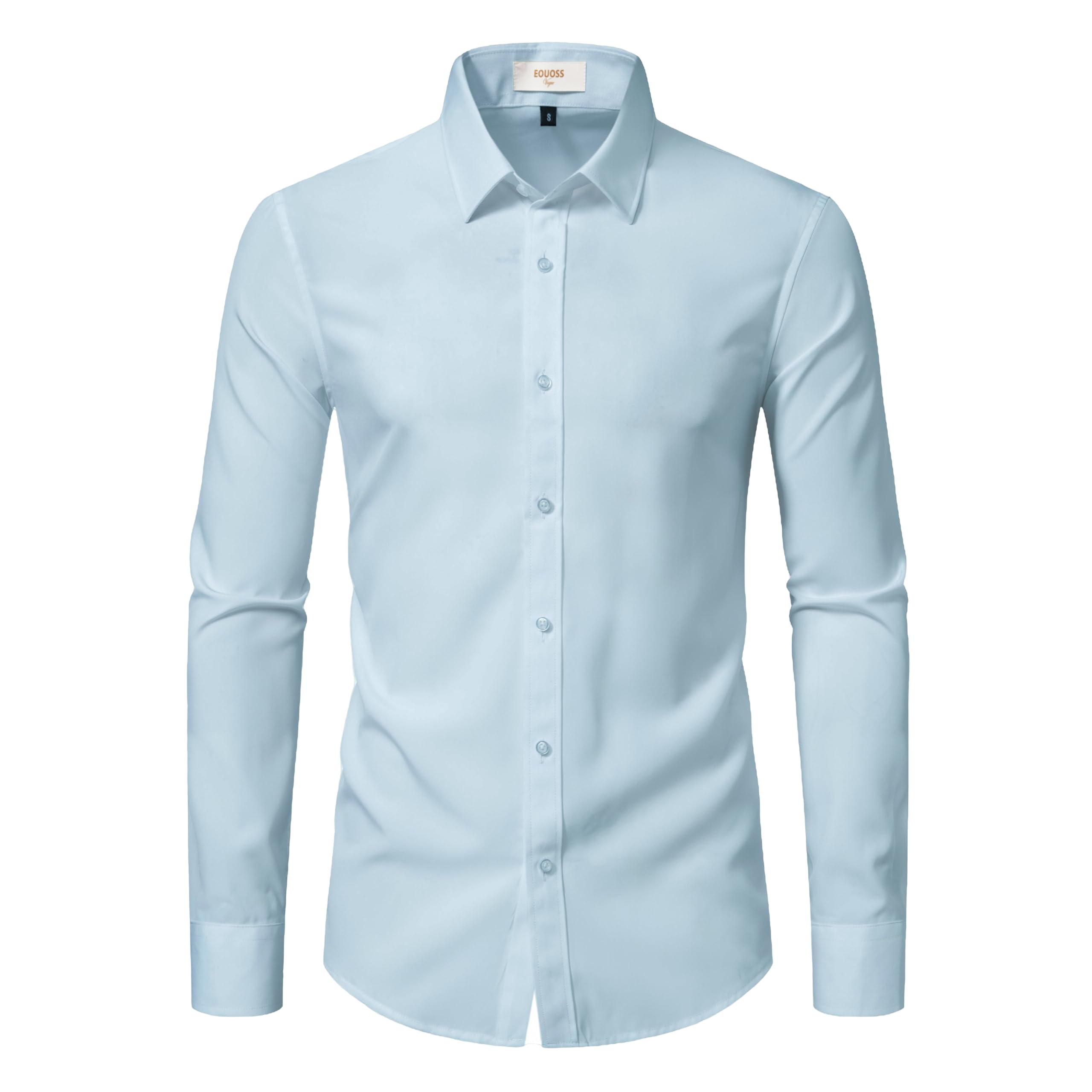 Photo 1 of EOUOSS Dress Shirts for Men Stretch Slim Fit Long Sleeve Mens Dress Shirts Casual Business Formal Solid Button Down Shirts Light Blue Large