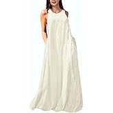 Mingyuezai Women's Sleeveless Linen Maxi Dress Casual Long Dresses with Pockets