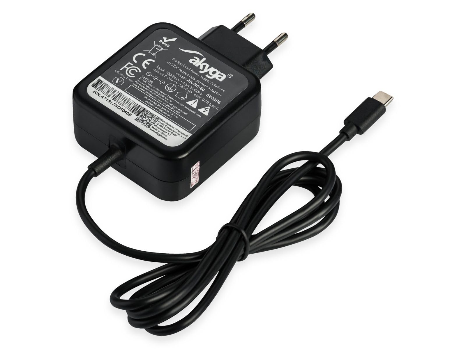 AKYGA AK-ND-60 Power Supply for Notebook Charger 5V-20V Max 3A USB Type C 1.2m