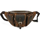Handadsume Thick Crazy Horse Leather Hiking Riding Travel Outdoor Belt Fanny Waist Pack Small Phone Pouch For Men Women 380 (380 Brown)