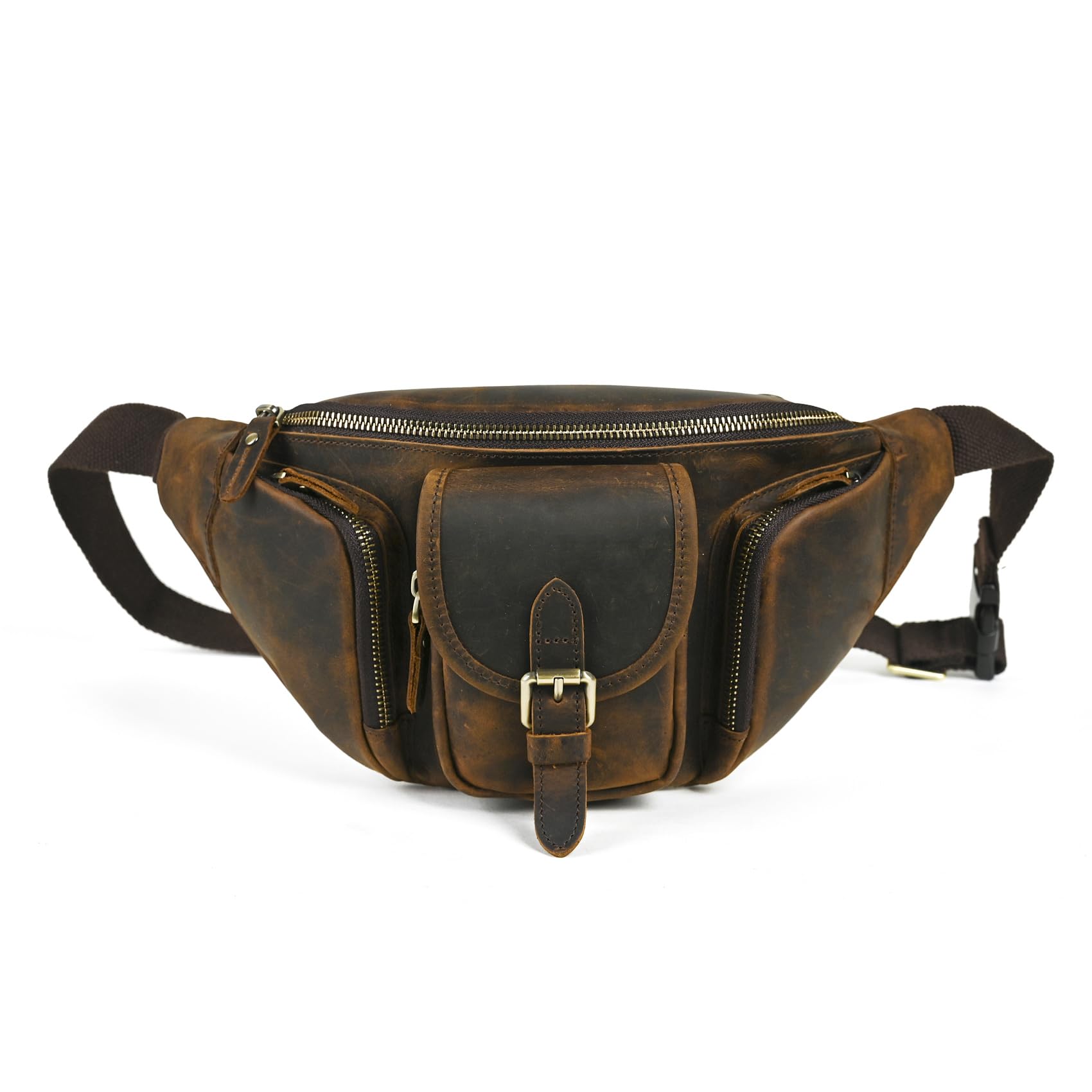 Handadsume Thick Crazy Horse Leather Hiking Riding Travel Outdoor Belt Bag Fanny Waist Pack Small Phone Pouch for Men Women 380 (380 Brown)