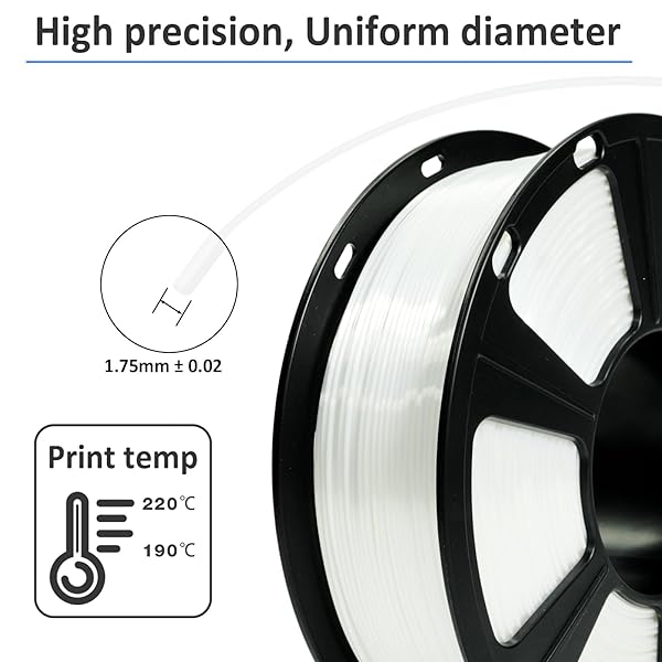 GIANTARM 3D PRINTER FILAMENT, SILK WHITE PLA FILAMENT, 1KG(2.2LBS) SPOOL, 1.75MM DIMENSION ACCURACY +/- 0.03MM, 3D PRINTING FILAMENT