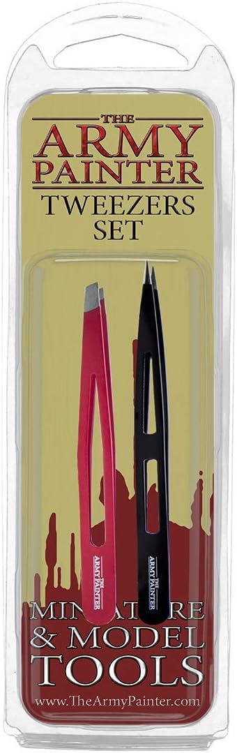 The Army Painter 2-Piece Precision Tweezers - Slant & Pointy, 95mm Flat Tip & 103mm Pointy Tip. for Assembling Miniatures and Crafting