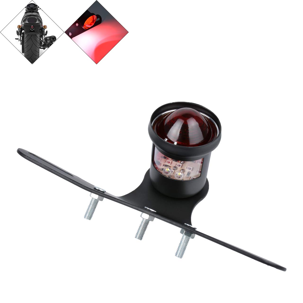 NATGIC Motorcycle LED Tail Light, 12V ALL-IN-ONE Universal Motorcycle LED Retro Red Rear Stop Light License Bracket Taillight Running Light for All Types of Modified Motorcycles & Bike
