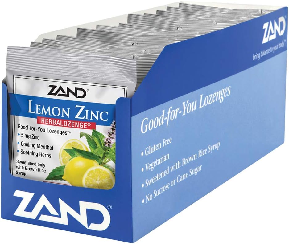 Zand HerbaLozenge Lemon Zinc | Throat Lozenges | No Corn Syrup, No Cane Sugar, No Colors | 15 Lozenge, 12 Bags