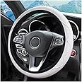 zipelo 14.5-15 Inch Car Steering Wheel Covers, Breathable Anti-Slip PU Microfiber Leather Vehicle Steering Wheel Protector Auto Interior Decorations for Men Women, Universal for SUV Truck RV (White)