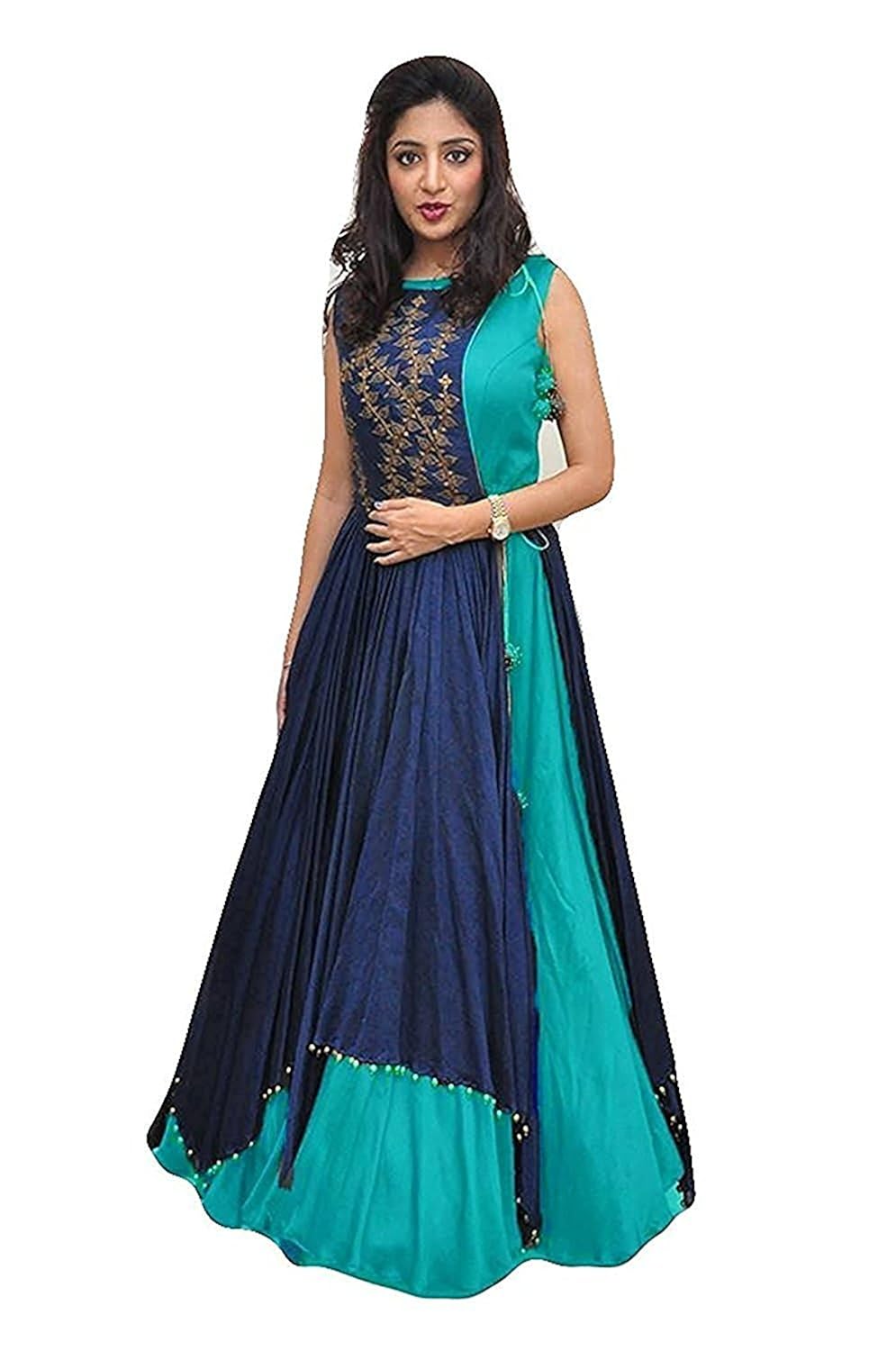 apple group women's silk gown (blue, free size)