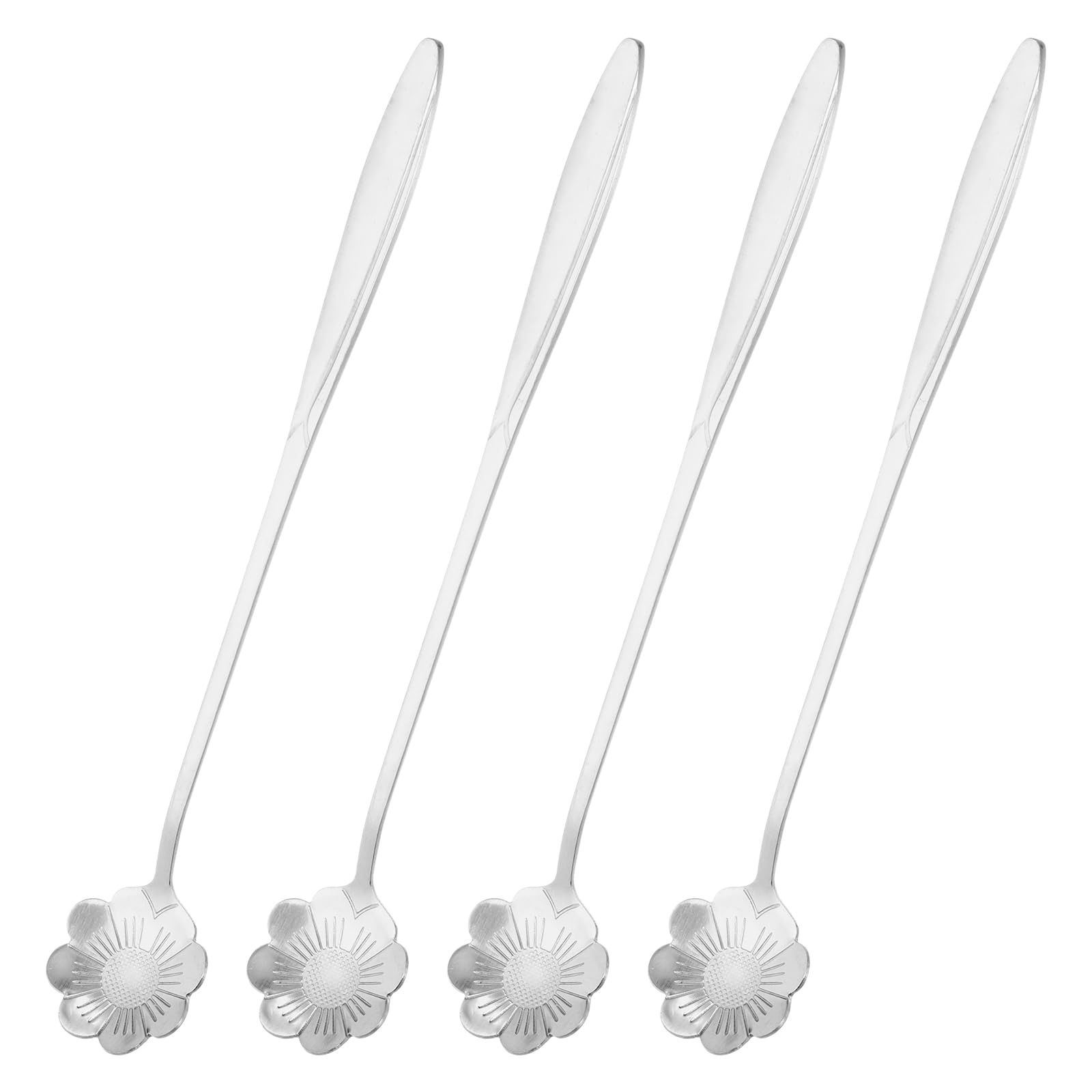 uxcell 4Pcs Stainless Steel Flower Spoon 7 Inch Long Handle Sun Flower Teaspoon Ice Cream Spoon Coffee Spoons for Cocktail Stirring Mixing, Silver