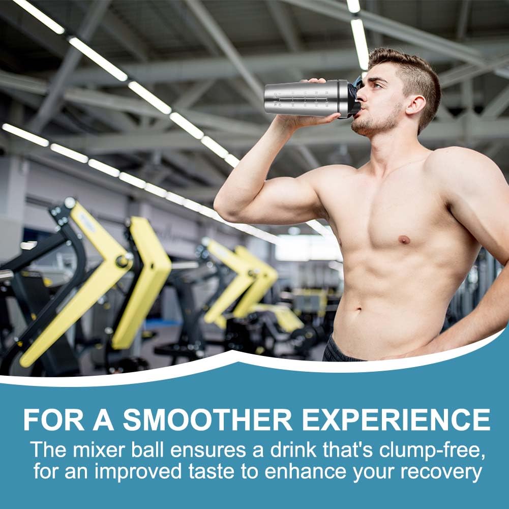 AOOWU Edelstahl Protein Shaker, 900 ml Shaker Eiweiß Sport Fitness mit Skala & Mixball & Schaumstoffbürste, Shakers - BPA Free/Leak Proof/Langlebiger/Geruchsneutraler, für Eiweiß, Diät, Fitness Shakes 8