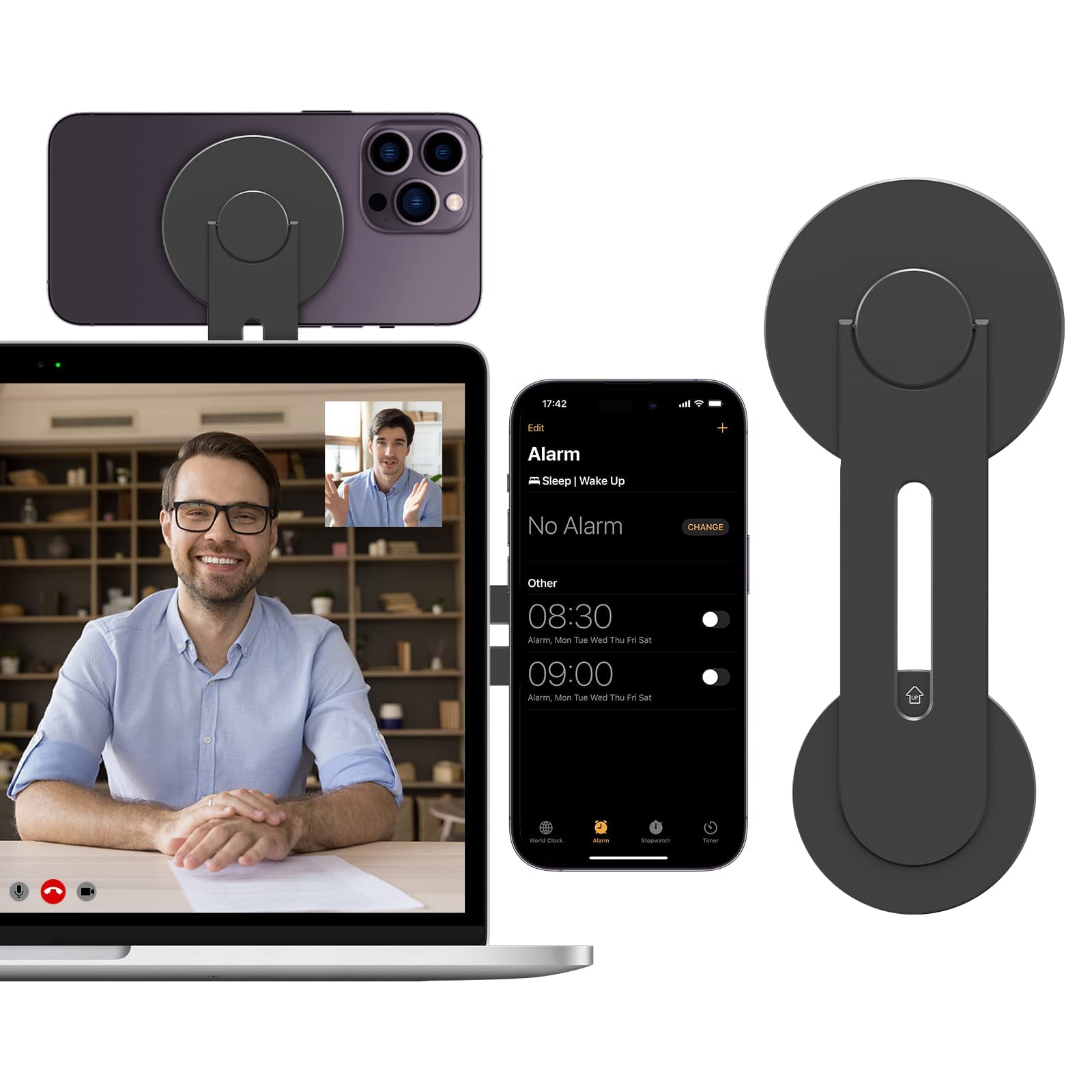 imluckies [Upgraded Magnetic Laptop Phone Holder, 180° Adjustable Continuity Camera Mount Clip Compatible with Magsafe for iPhone 16 15 14 13 12 Series, for iOS 16 & MacBook macOS 13 Ventura, Black