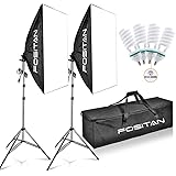 FOSITAN 写真照明用セット ソフトボックス 50x70 cm 1600W 写真スタジオソフトボックス 照明キット 2Mライトスタンド 【E27 純白CFL電球×4】 キャリングバッグ付き