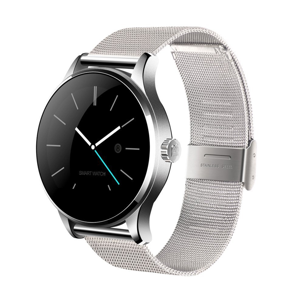 Efanr K88H Bluetooth Smart Watch with Stainless Steel Band, Wrist Watch Smartwatch Pedometer Heart Rate Monitor Round IPS Screen for Android Samsung ...