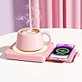 JOWHOL Pink Mug Warmer with 15W Wireless Charging, Coffee Cup Warmer for Desk Auto Shut Off, 3 Temp Settings, Smart Warmer Plate for Heating Coffee, Milk, Tea, Beverage, Candle, Women Gifts (No Cup)