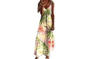 Handyulong Maxi Dresses for Women Summer Sleeveless Boho Sundress Casual V-Neck Long Dresses Hawaiian Vacation Beach Dress