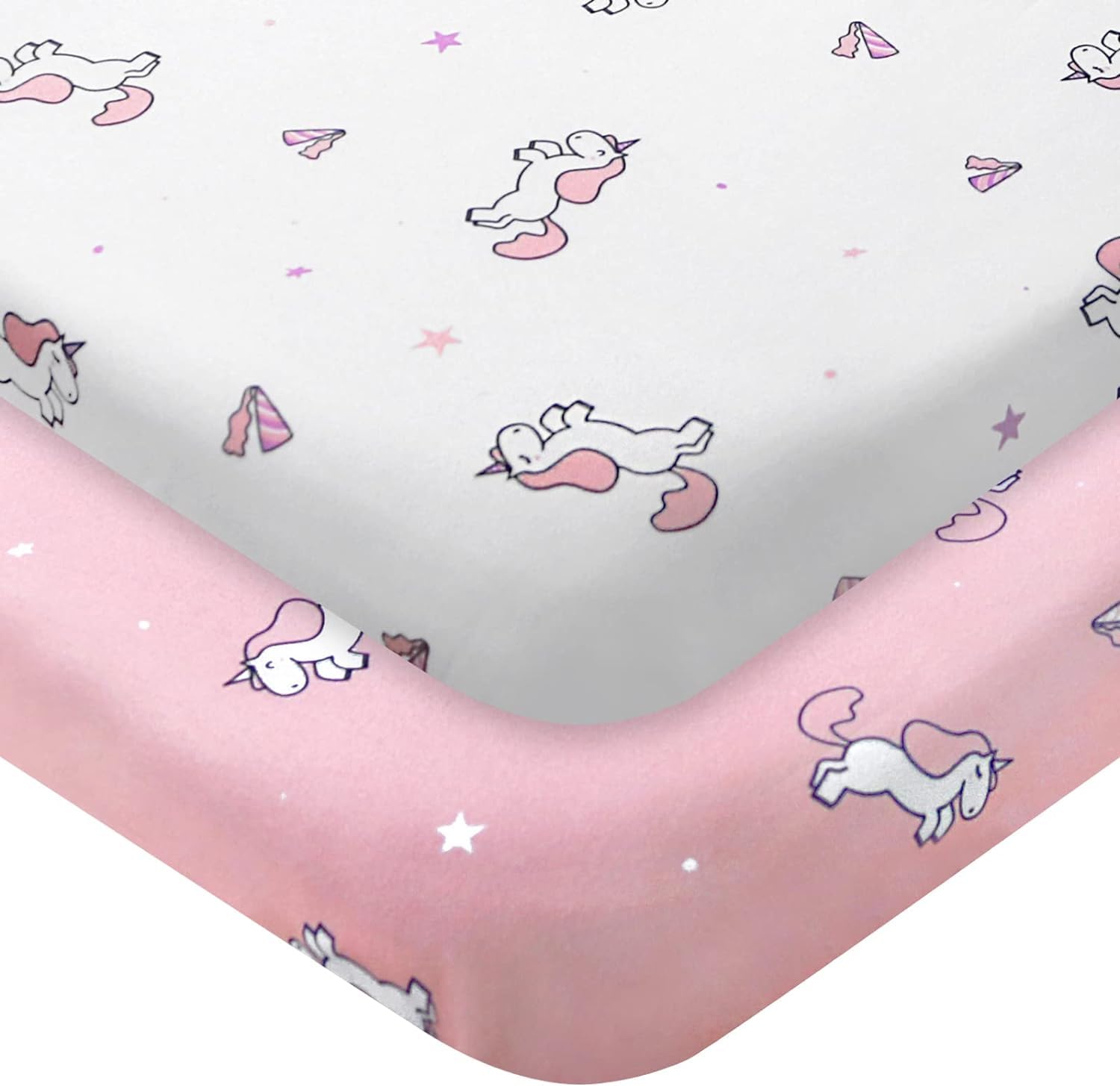 Travel Cot Sheets Fitted, 2 Pack Ultra Soft Crib Sheets For Girls, Compatible with Graco, Red Kite Travel Cot, Soft and Breathable, Pink Unicorns — image 1
