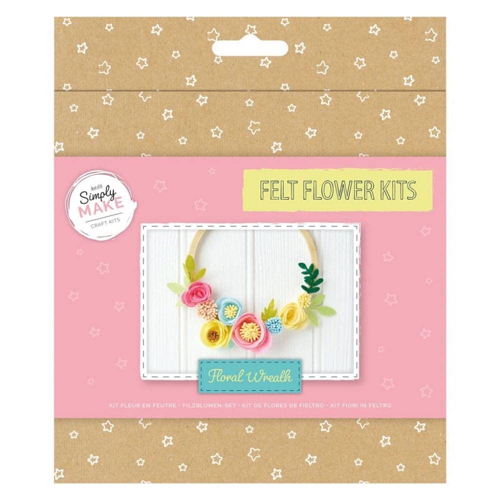 Simply Make Felt Flower Craft Kit Floral Wreath, DIY Hoops and Frame Craft Making Supplies, for Adults and Teenagers, Make Lovely Decorations for Your Kitchen at Home, Party Or Festival Accessories