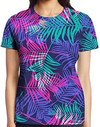 NavyLife Women's Tropical Plants Casual Crew Neck Baseball Tee Short Sleeves T-Shirt Slim Fit Sports Uniforms