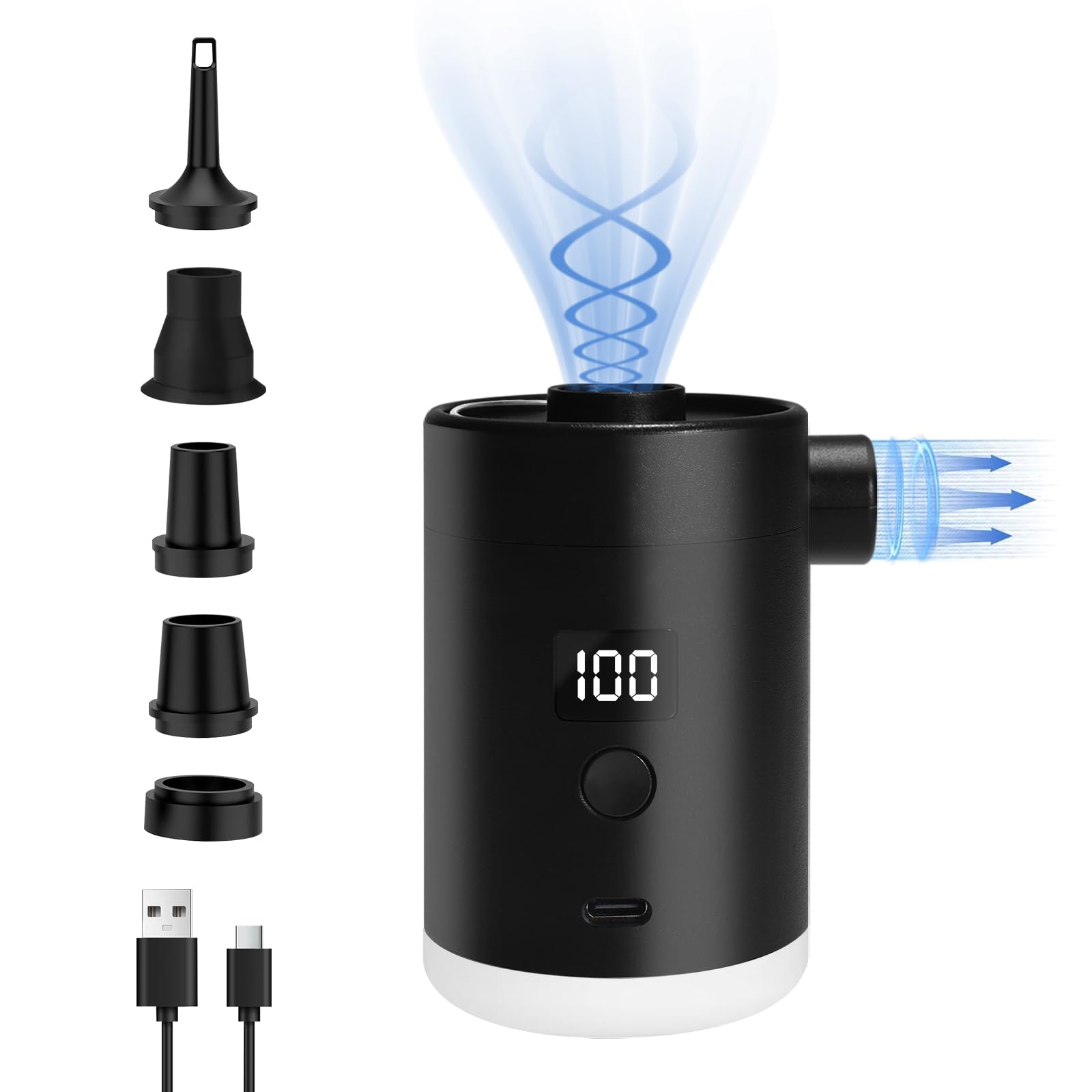 Photo 1 of *MISSING PARTS - See Clerk Notes*
Portable Air Pump for Inflatables: 4000mAh Type-C Rechargeable Battery Ultra-Light Quick Inflate Deflate Electric Air Pumps with Camping Lantern for Pool Floats Air Bed Vacuum Storage Bags (Black)