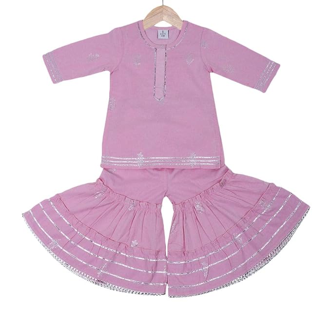 SUTI ATTIRESS By Hopscotch Girls Cotton Sharara With Gotta Work in Pink Color