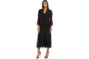 R&M Richards Womens Chiffon Beaded Dress with Jacket