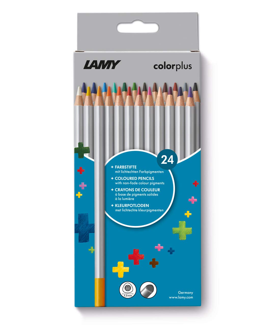 Lamy colorplus Folding Box with 24 Coloured Pencils - Bright Colour Motifs - Made of Solid Basswood with Ergonomic Triangle Shape - Thickness Lead Diameter 3.3 mm, Colouring Pencil Diameter 7.2 mm