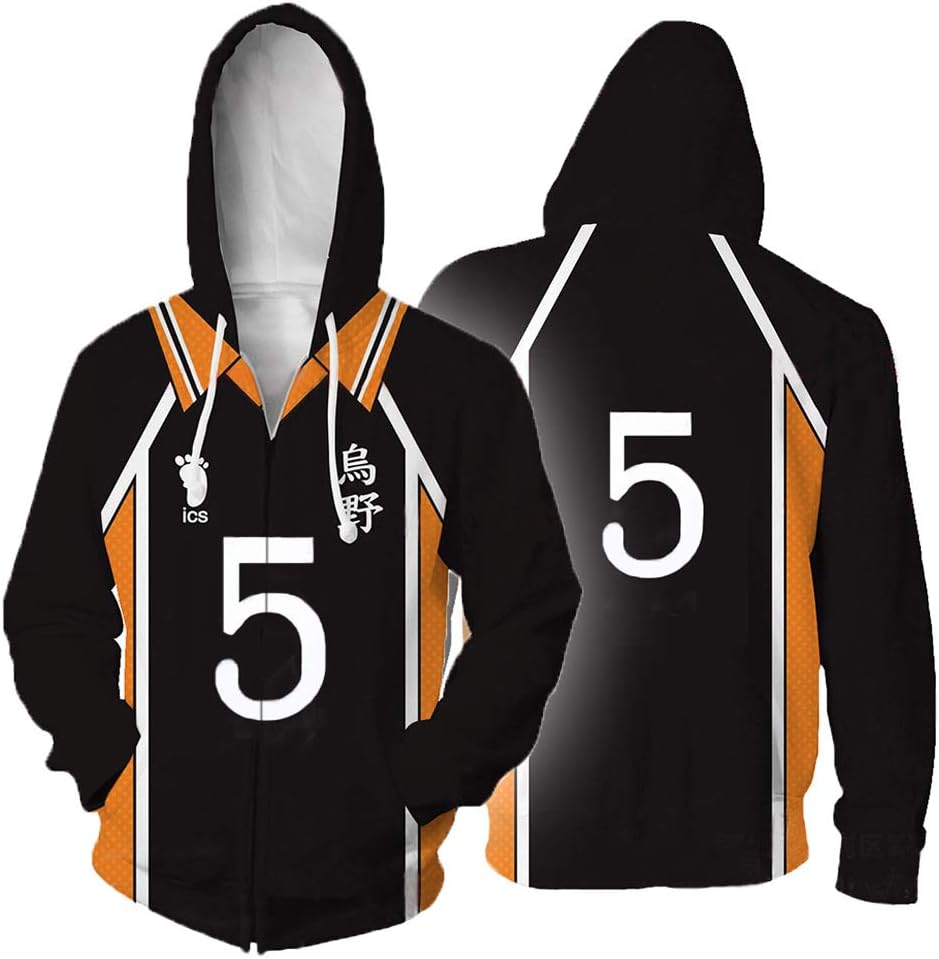 Amazon ハイキューパーカー コスプレ 衣装 烏野高校バレーボール部 コスチューム 田中 龍之介 5号 オシャレジッパーパーカー スウェットシャツ ジャケット長袖 仮装 記念シャツ スポーツウェア おおきいサイズ 3dプリント服 ユニセックス 人気アニメ 漫画服 Cosplay