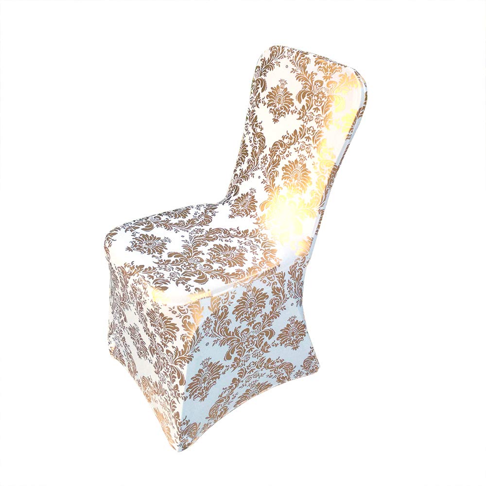 Namvo 4 PCS Chair Cover Spandex Lycra Stretch Slipcover, Suit for Wedding Anniversary Party Banquet, Elasticated Dining Room Chair Protector(White Gold)