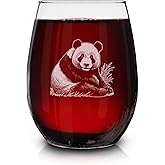 Panda Bear Vintage Engraved Stemless Wine Glass - Wildlife Themed Gift - Unique Birthday Gifts For Friends And Family - Panda Bear Lovers Gift - Vintage Animal Wine Glass