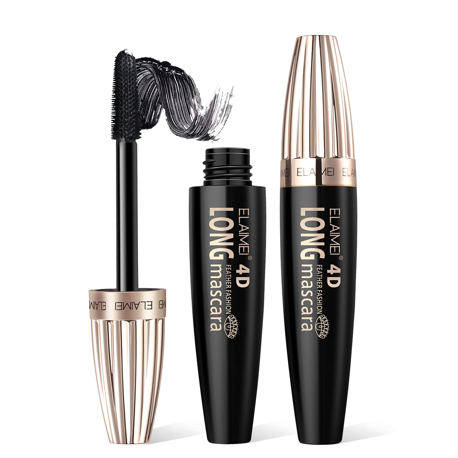 4D Silk Fiber Eyelash Mascara, Waterproof Mascara Black, Extra Long Lash Mascara Waterproof Not Blooming Curling Natural Eye Makeup Long Lasting Black