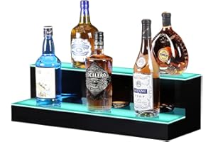 MESAILUP LED Lighted Liquor Bottle Display Shelf 24 Inch 2 Step Bar Liquor Bottle Shelf Commercial Lighting Shelves with Remote Control(2 Tier, 24 inch)