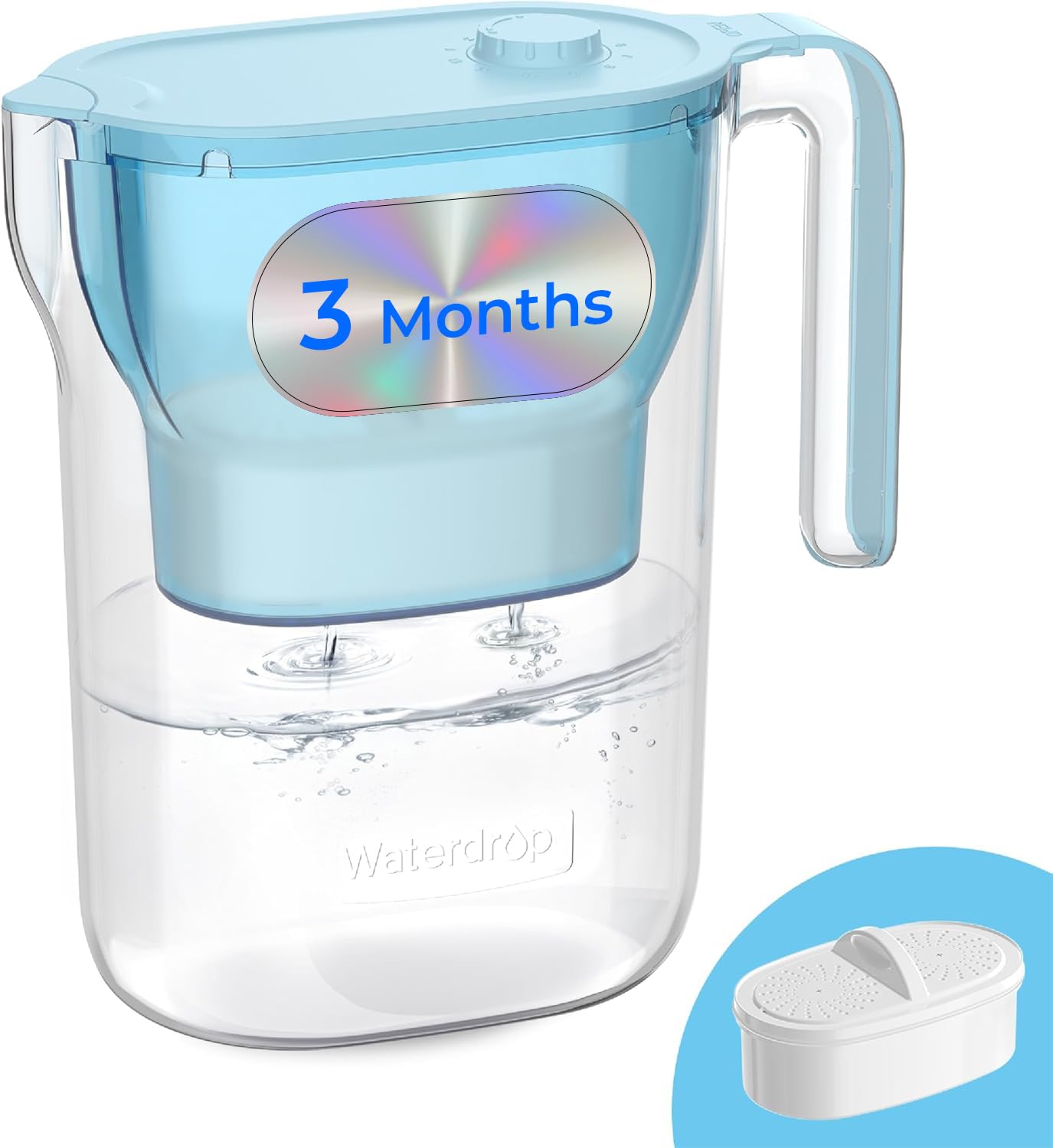 Waterdrop Water Filter Jug, NSF Certified 2.5L Water Filter Jug with 1×90 Days Filter, Reduces Lead, Fluoride, Chlorine and More, BPA Free, Blue (Replacement Filter: WD-PF-01A Plus)
