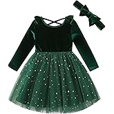 Toddler Girls Christmas Dress Ruffle Long Sleeve Tulle Velvet Dresses Winter Clothes Party Outfits